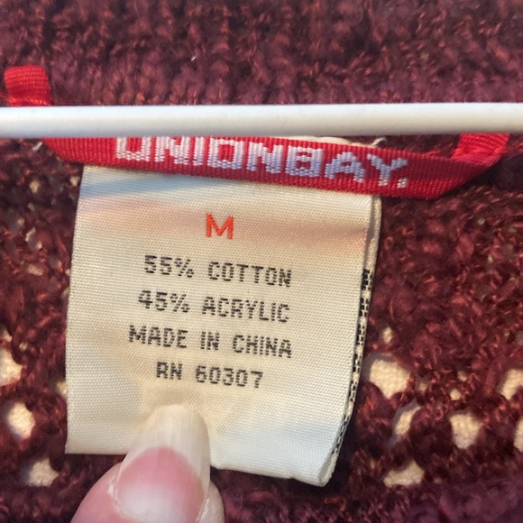 Vintage  Unionbay Plum Open Crocheted Sweater - Picture 3 of 4